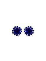 Brinco Flor Strass Azul Blue Folheado Ouro 18k Antialérgico