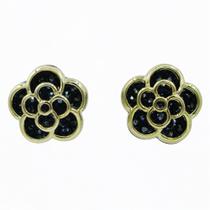 Brinco Flor Strass Dourado Semijoia Akasaki BC1934