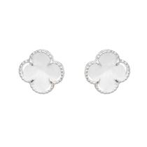 Brinco Flor Trevo Virgínia Blogueir Branco Banhado Prata 925