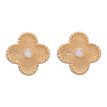 Brinco Flor Trevo Virgínia Blogueira Médio Banhado Ouro 18K