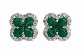 Brinco Flor Verde em Prata de Lei 925 com Zircônias