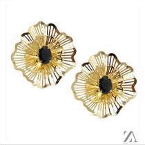 Brinco Flor Zircônia Preta