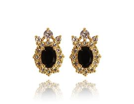 Brinco Floral Coroa Semijoia Banho De Ouro 18k Zircônia Negra Brinco Floral Coroa Semijoia Banho De Ouro 18k Zircônia Negra