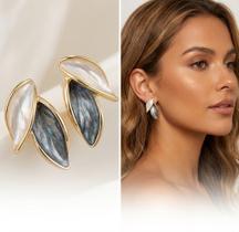 Brinco Folha Esmaltada Dual Tone Banhado Ouro Pino Prata s925