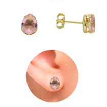 Brinco folheado a ouro 18k com pedra de vidro lapidado em forma de gota