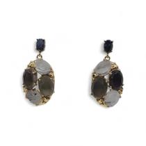 Brinco folheado a ouro 18K quartzo rutilado e quartzo fume