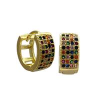 Brinco Folheado a Ouro Argola 4 Carreiras Zircônias Coloridas