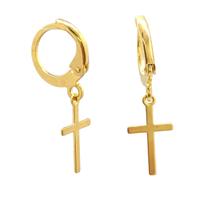 Brinco Folheado a Ouro Argola Cruz Pequena