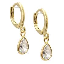 Brinco Folheado a Ouro Argola Duas Partes Zircônia Gota Peq