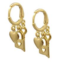 Brinco Folheado a Ouro Argola Pq. Coração Chave Cadeado