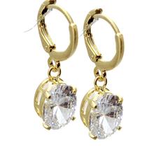 Brinco Folheado a Ouro Argolinha com Zircônia Oval - Semijoia