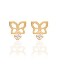 Brinco folheado a ouro borboleta com zircônias Cód. 526050 Brinco folheado a ouro borboleta com zircônias Cód. 526050