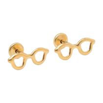 Brinco Folheado a Ouro em Formato de Óculos para Bebês e Crianças Brinco Folheado a Ouro em Formato de Óculos para Bebês e Crianças