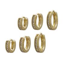 Brinco Folheado A Ouro Trio Argola Zircônias Degrade