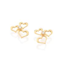 BRINCO FORMADO POR "CORAÇÕES" VAZADOS COM ZIRCÔNIA Brinco feminino folheado a ouro 18k joia antialérgica presente feminino para mulher BRINCO FORMADO POR "CORAÇÕES" VAZADOS COM ZIRCÔNIA Brinco feminino folheado a ouro 18k joia antialérgica presente feminino para mulher