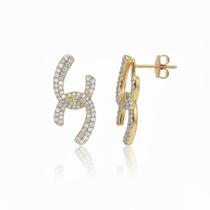 Brinco Formas com 2 Fileiras de Micro Zircônia Banhado a Ouro