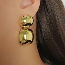 Brinco Formas Oval e Quadrado Abaulado Banhado a Ouro