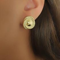 Brinco Formas Redondo com Pontilhado Banhado a Ouro