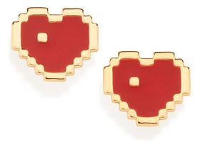 Brinco Formato Coração Pixel, Com Aplicaç 526991