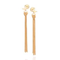 Brinco Franja Com Borboleta Banhado a Ouro Rommanel 527504 Brinco Franja Com Borboleta Banhado a Ouro Rommanel 527504