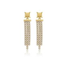Brinco Franja Cravejado com Zircônia Banhado a Ouro 18K Brinco Franja Cravejado com Zircônia Banhado a Ouro 18K