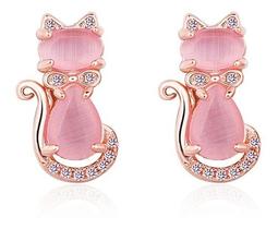 Brinco Gato De Quartzo Rosa