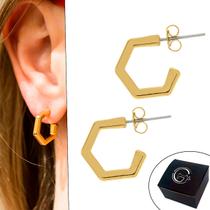 Brinco Geométrico Argola Forma Pentagonal 15mm Semijoia Banhado a Ouro