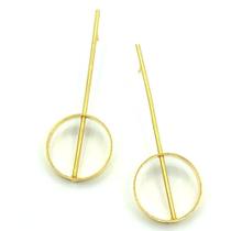 Brinco Geométrico Palito E Círculo Folheado Ouro 18K