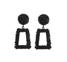 Brinco Geométrico Retangular Circulo Detalhes Brilhante G8548