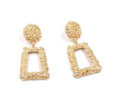 Brinco Geométrico Retangular Circulo Detalhes Brilhante G8548