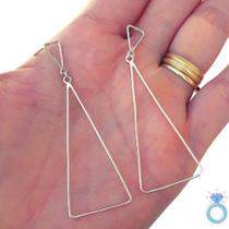 Brinco Geométrico Triângulo Pendurado Em Prata Legitima 925