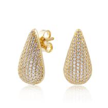 Brinco Gota 1,8cm Cravejado com Zircônias em Ouro 18K