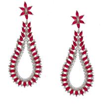 Brinco Gota Articulada com Cristais Pink e Zircônias Folheado em Ródio Branco Softjoias