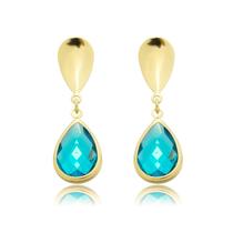 Brinco Gota Com Gota De Pedra Zircônia Azul Claro Banhado a Ouro 18k Brinco Gota Com Gota De Pedra Zircônia Azul Claro Banhado a Ouro 18k
