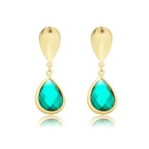 Brinco Gota Com Gota De Pedra Zircônia Verde Banhado a Ouro 18k Brinco Gota Com Gota De Pedra Zircônia Verde Banhado a Ouro 18k