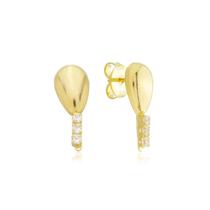 Brinco Gota Com Tres Pedras Zirconia Cravejada Banhado a Ouro 18k Brinco Gota Com Tres Pedras Zirconia Cravejada Banhado a Ouro 18k