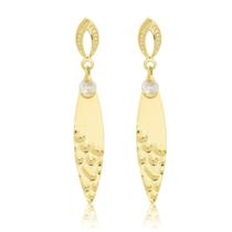 Brinco Gota Comprida Texturizada Com Zircônia Banhado a Ouro 18k