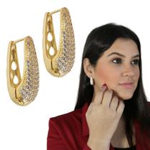 Brinco Gota Cravejada Grande Banhada a Ouro 18k fecho click