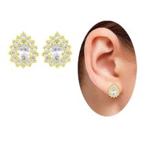 Brinco Gota Cristal Com Micro Zircônias PRI Style Folheado A Ouro 18K Antialérgico