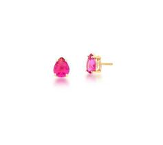 Brinco Gota Cristal Rosa Banhado a Ouro - Zircônias - 2g - 1cm x 0,8cm