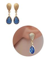 Brinco Gota de Pedra Cristal Azul Água Folheado Ouro 18k Antialérgico Brinco Gota de Pedra Cristal Azul Água Folheado Ouro 18k Antialérgico