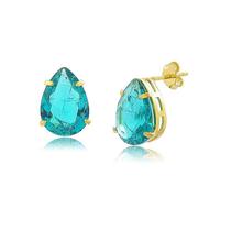 Brinco Gota De Pedra Fusion Turmalina Paraiba Folheado A Ouro 18K