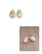 Brinco Gota de Strass Brilhante Banhado Ouro Antialérgico