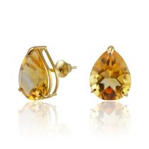 Brinco Gota de Topázio Amarelo 1cm em Ouro 18K