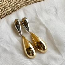 Brinco Gota Dupla Lisa Banhado Ouro 18K