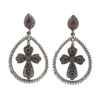Brinco gota e cruz prata turca Zircônias