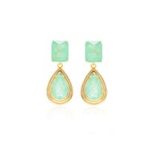 Brinco Gota em Pêndulo com Esmeralda Colombiana Fusion Banhado a Ouro