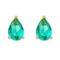Brinco gota esmeralda P banhado ouro 18K