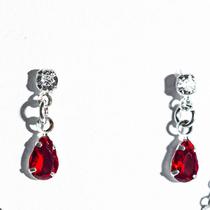 Brinco Gota Facetado Zircônia Rubi Garra Prata 925 Brinco Gota Facetado Zircônia Rubi Garra Prata 925