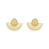 Brinco Gota Leque Texturizado Banhado a Ouro 18k